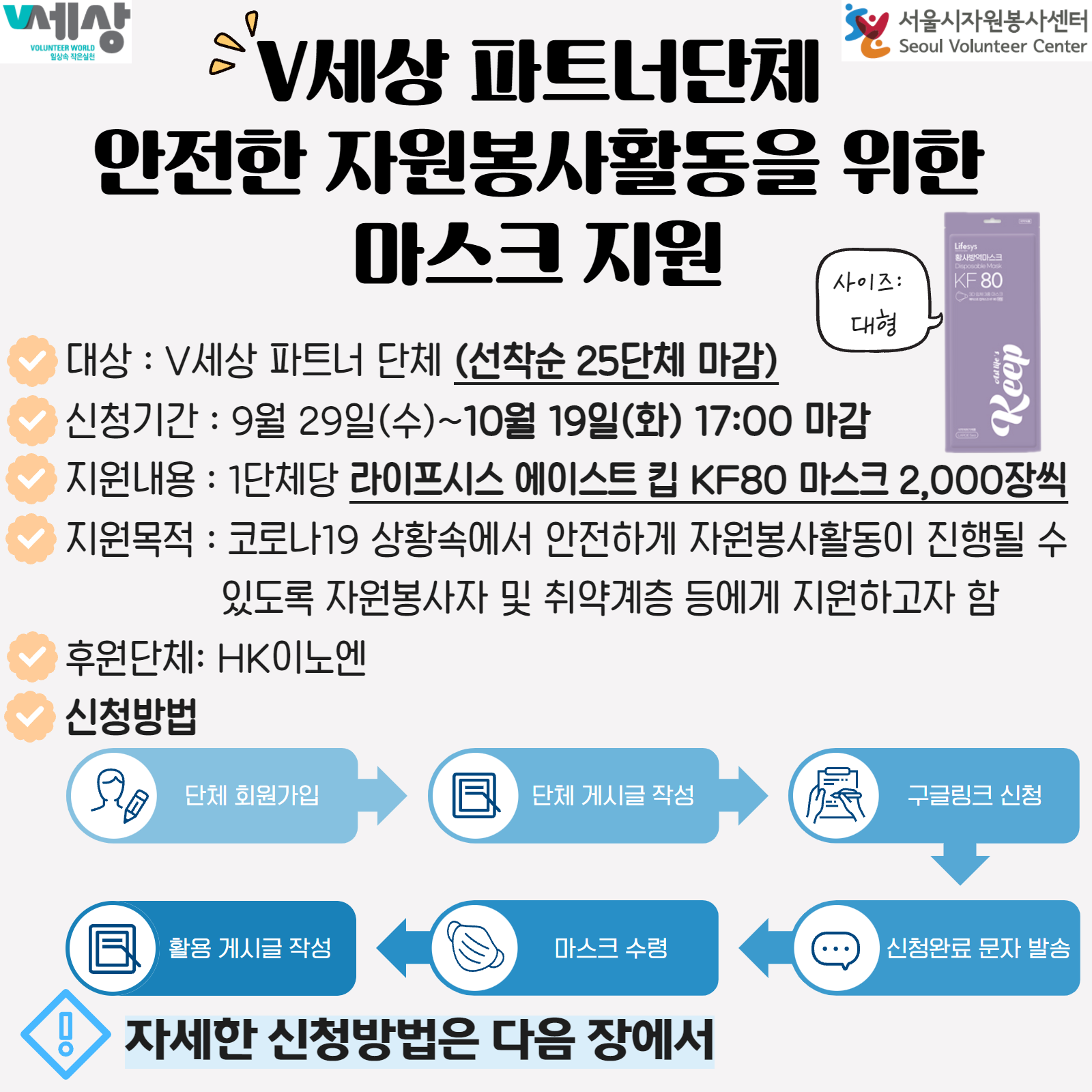 V세상 파트너단체 안전한 자원봉사활동을 위한 마스크 지원